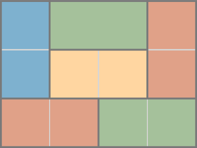 Possible placement of tatamis in a 6-tatami room.